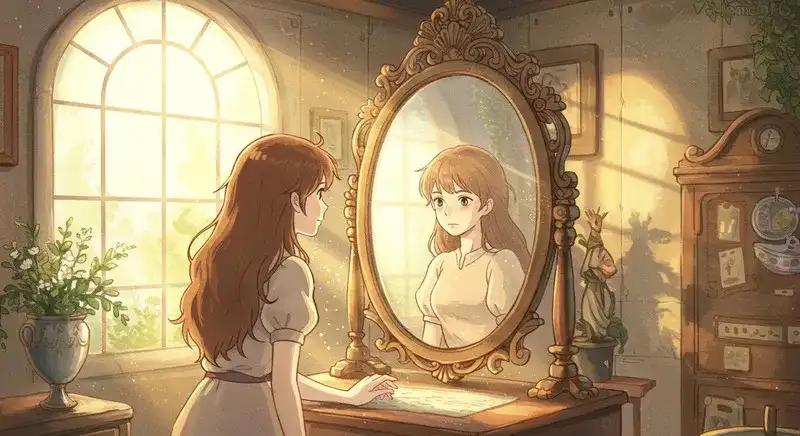鏡の中と外で顔が違う人物