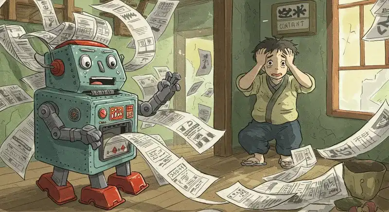 コンテンツを量産するロボットと悩む人