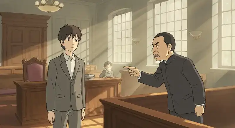 法廷で責められる若者k