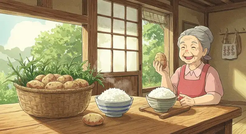 じゃがいもを米の代わりに使う調理風景