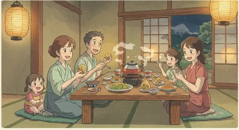 家族でじゃがいも料理を楽しむ風景