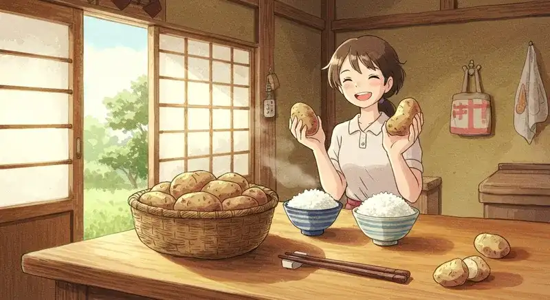 じゃがいもを米の代わりに使う調理風景