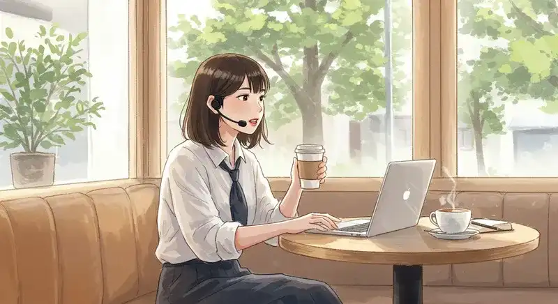 喫茶店でPCを操作する女性