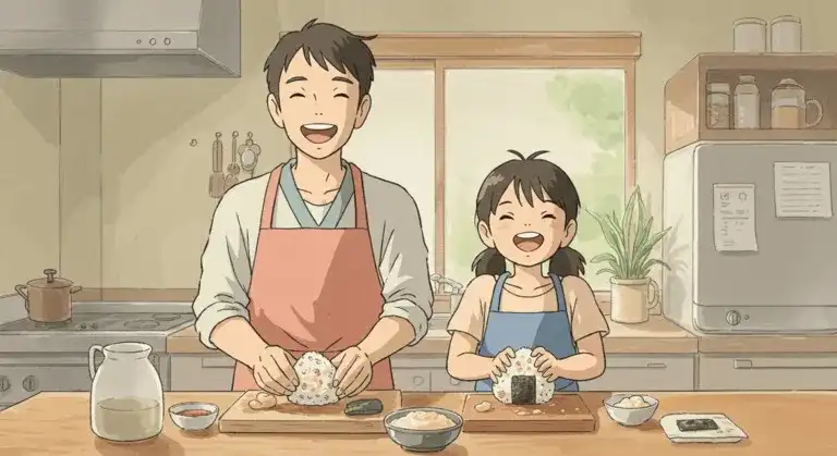 親子で料理を楽しむ様子
